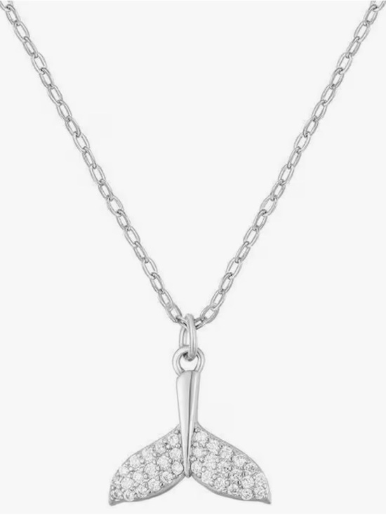 Jewelry - Silver Mermaid Tail Pendant Necklace - Sparkling Crystal Accent